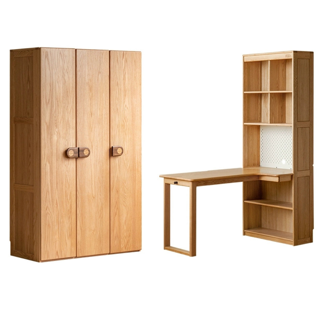 Oak Solid Wood Children's Wardrobe with Desk