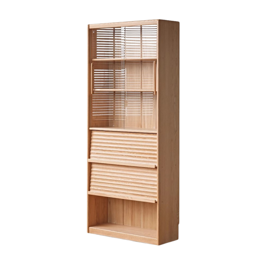 Oak, Beech Solid Wood Bookcase With Glass Door Floor-Standing Bookshelf Multi-Layer Storage Rack Free Combination Display Cabinet