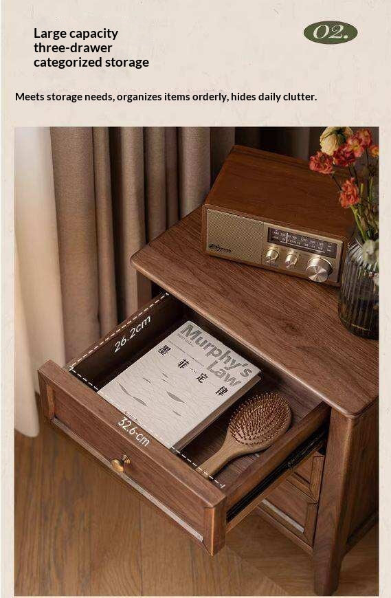 Black Walnut Solid Wood Nightstand.