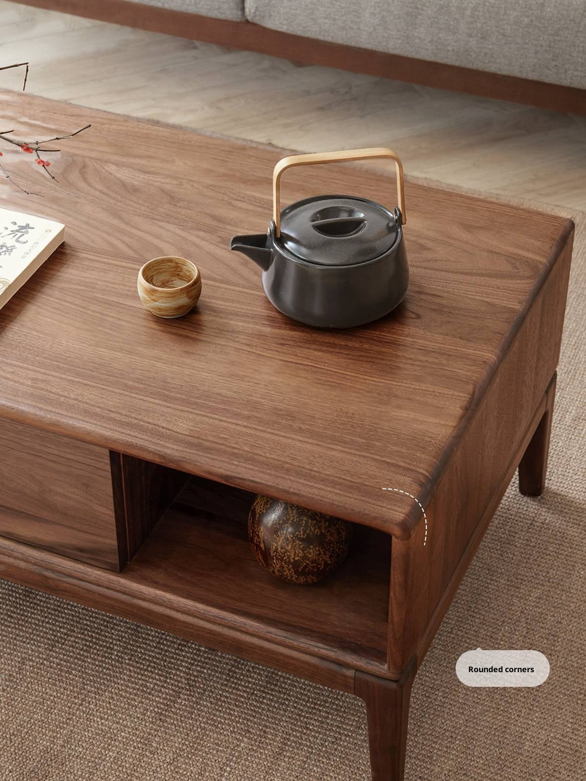 Black Walnut, Ash Solid Wood Modern Coffee Table
