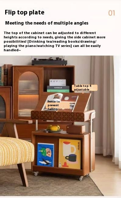 Poplar Solid Wood French Medieval Style Mobile Side Table