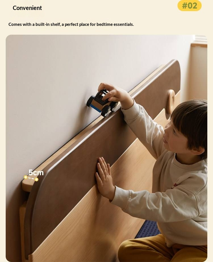 Beech Solid Wood Kids Montessori Platform Bed with Adjustable Headboard