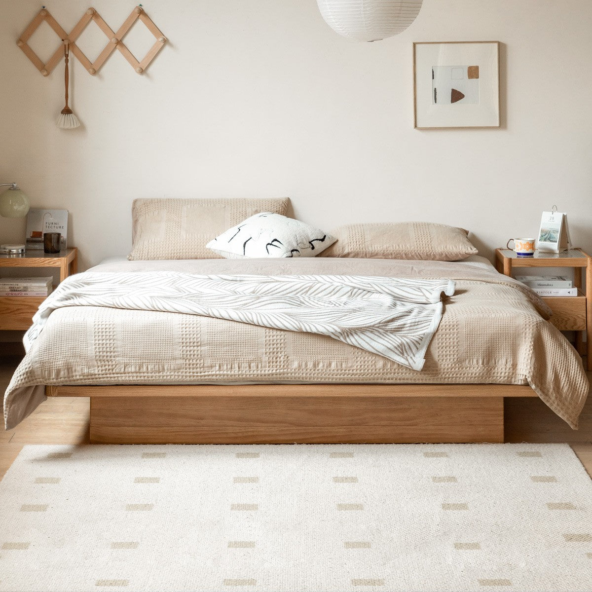 OAK Solid Wood platform bed, headboard-free bed Suspended Bed