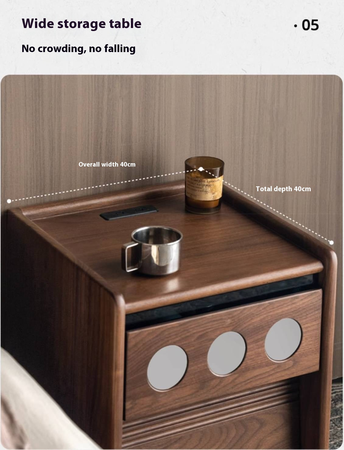 Black Walnut, Cherry, Ash, Sandalwood, Tulipwood Solid Wood Nightstand