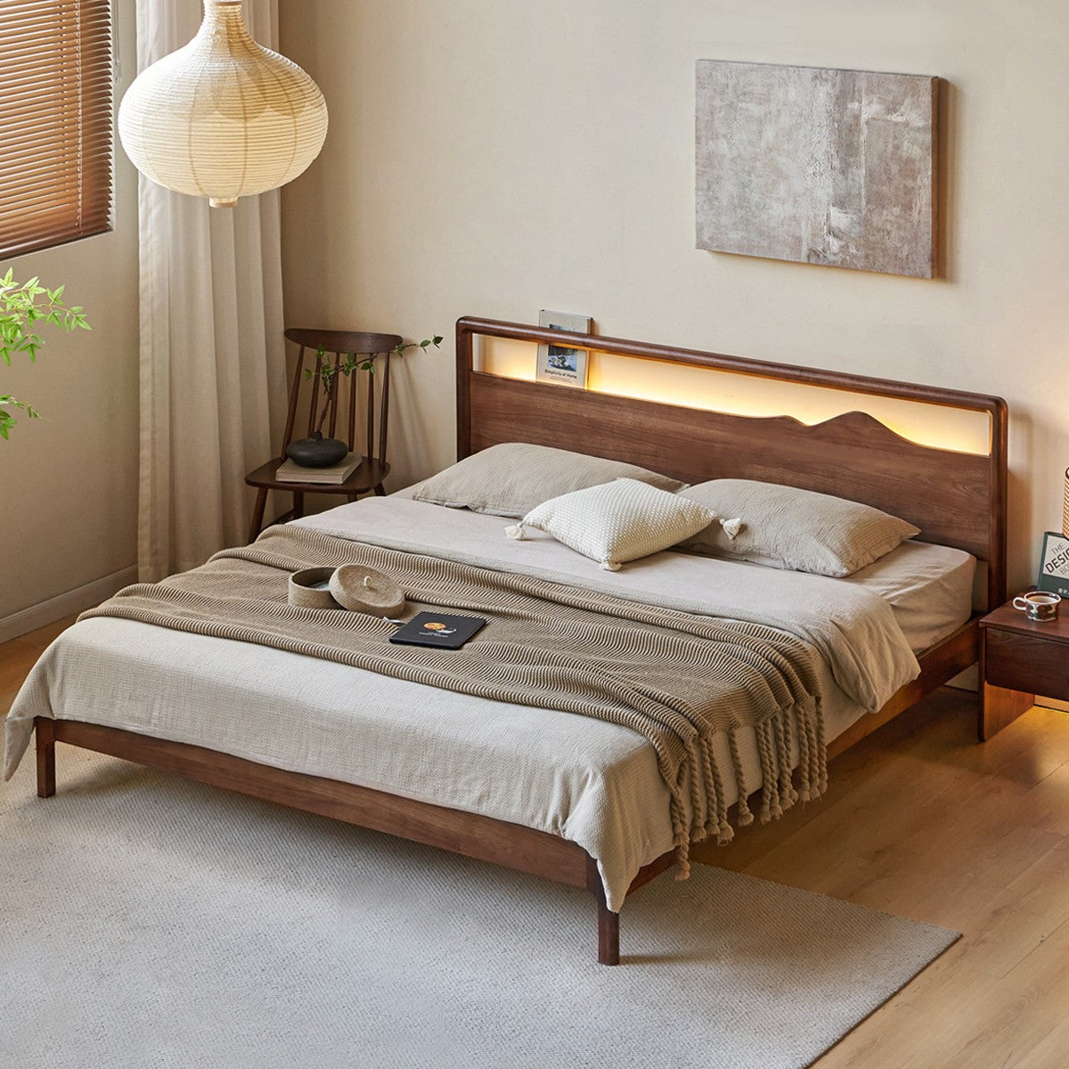 Black Walnut, Ash Solid Wood Bed