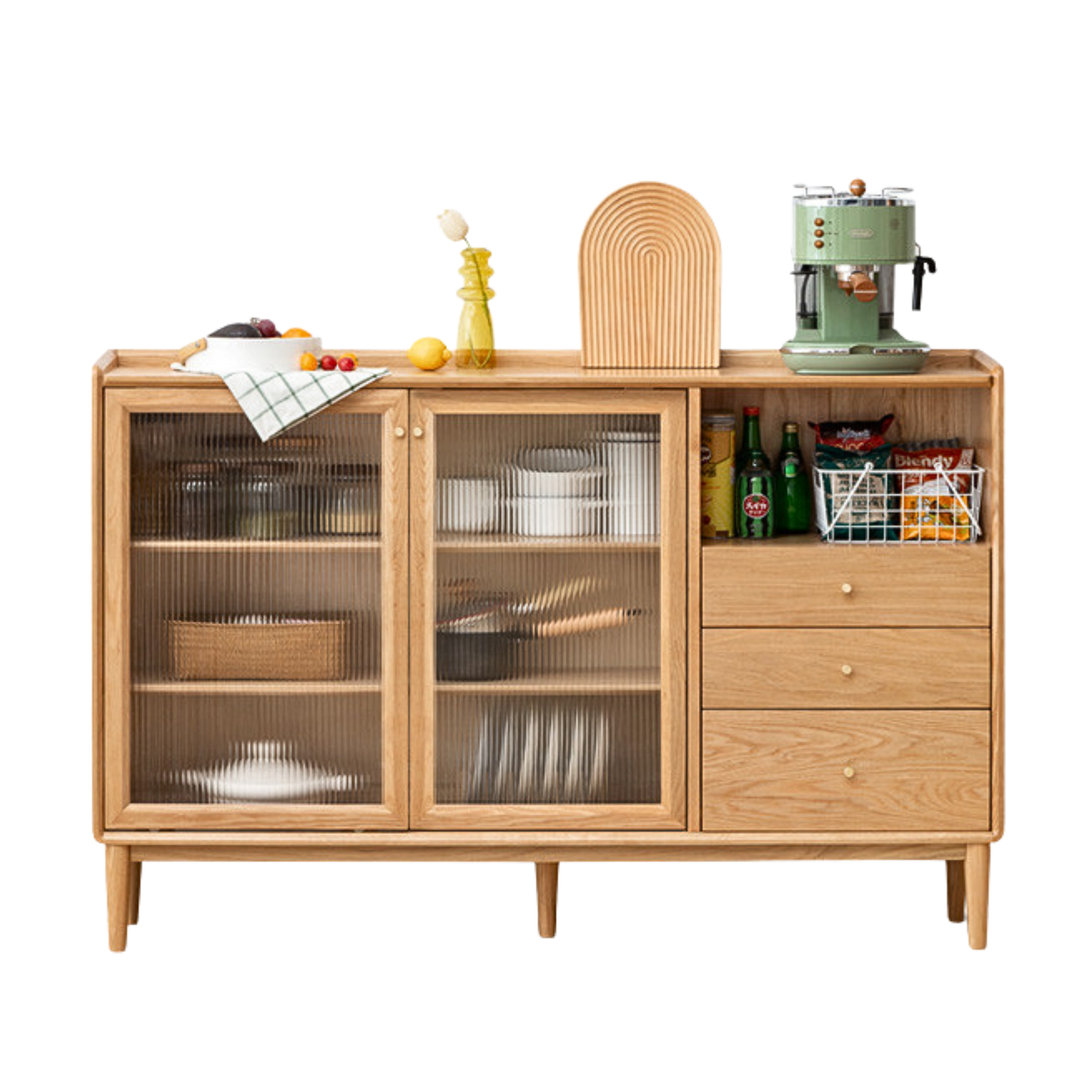 Oak, Ash, Black Walnut, Cherry, Beech Solid Wood, Solid RubberWood Ultra-thin Sideboard Sliding Door