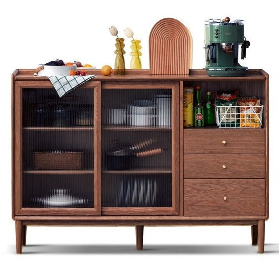 Oak, Ash, Black Walnut, Cherry, Beech Solid Wood, Solid RubberWood Ultra-thin Sideboard Sliding Door