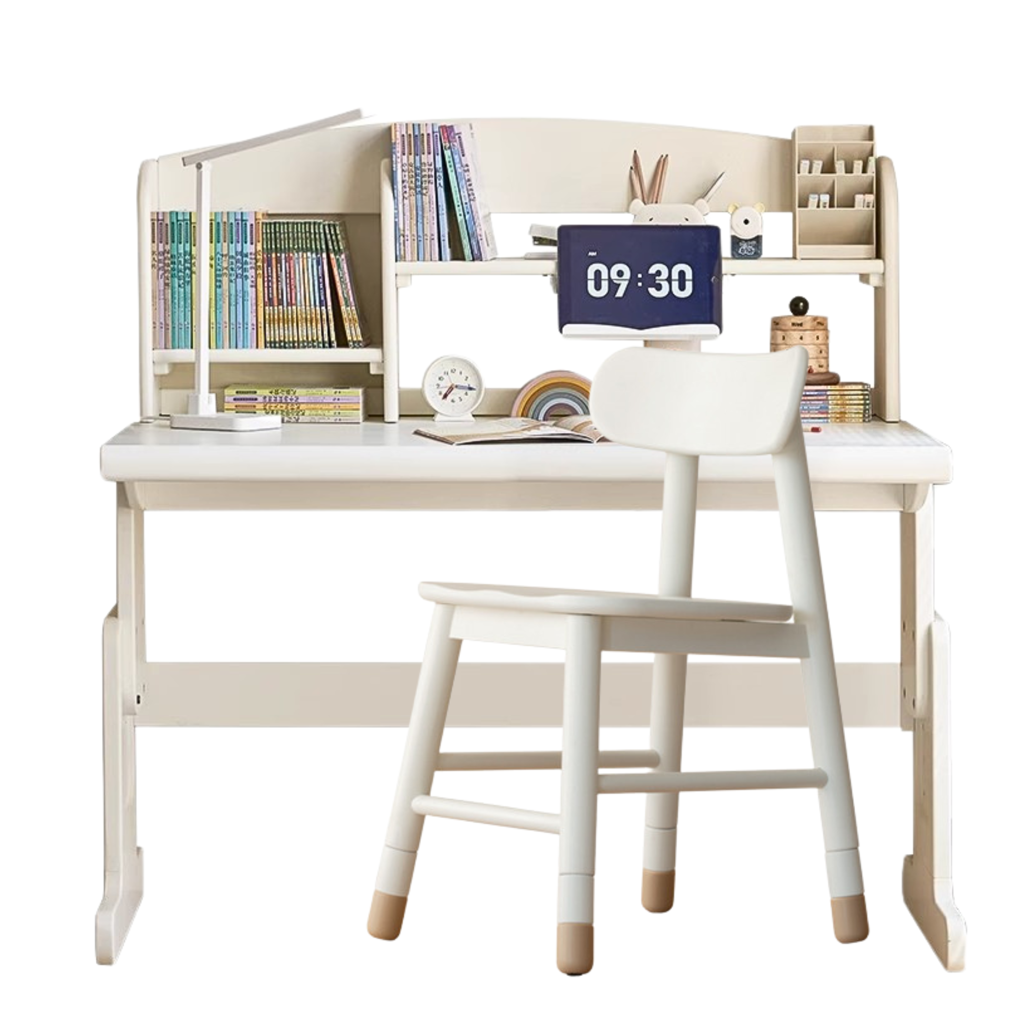 Beech Solid Wood Lift Study Desk Adjustable White Children's Desk