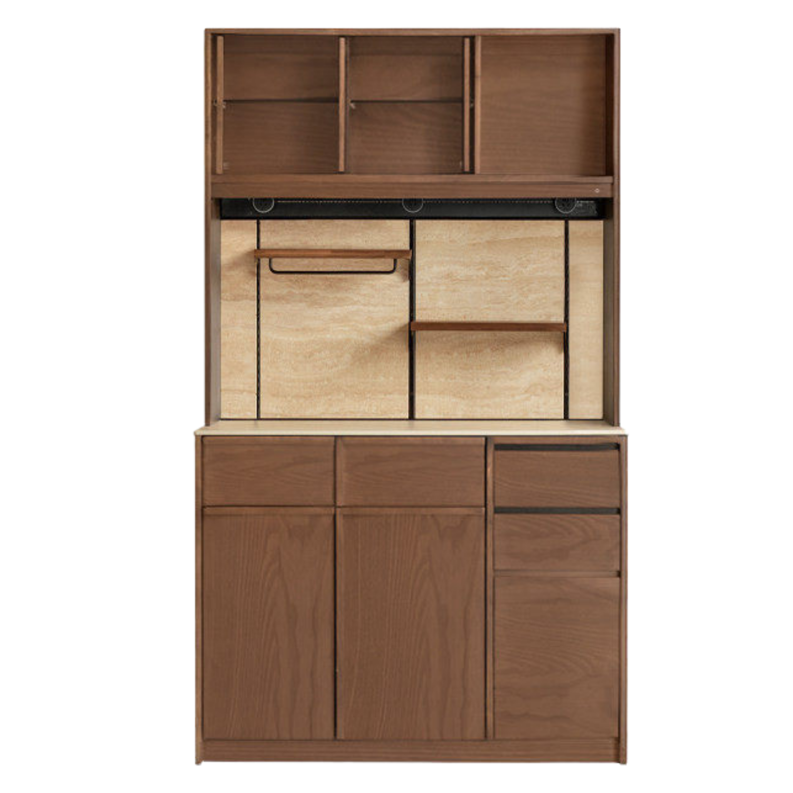 Black Walnut, Sandalwood, Ash Solid Wood Dining Cabinet Antique Style Rock Board