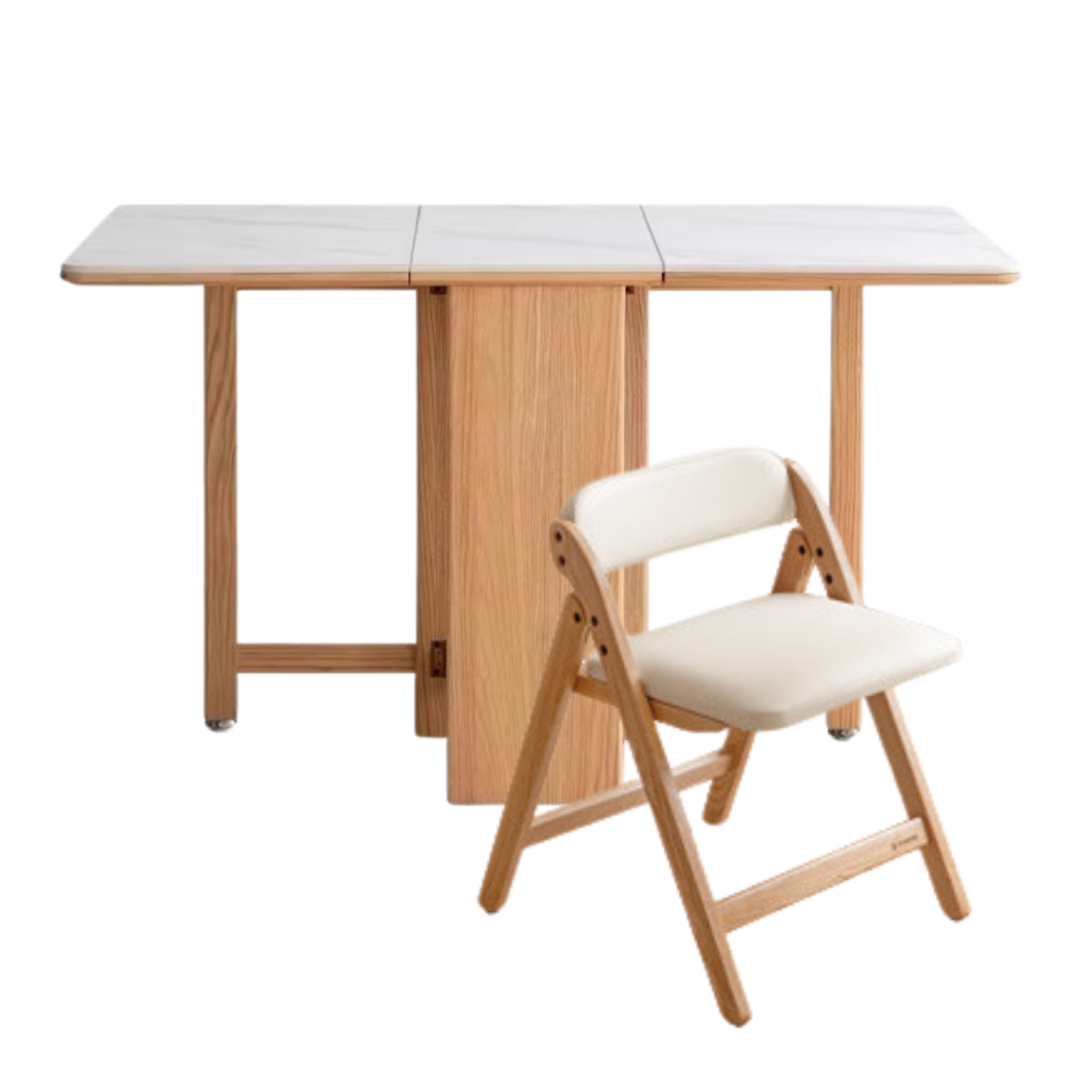 Oak Solid Wood Foldable Dining Table With Rock Slab Surface