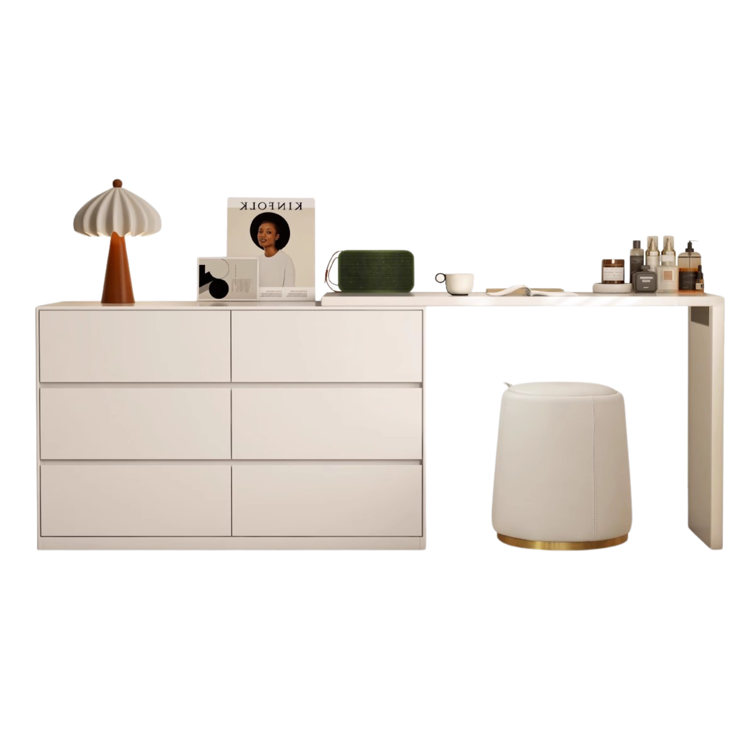 Poplar Solid Wood Cream Style Telescopic Dressing Table.