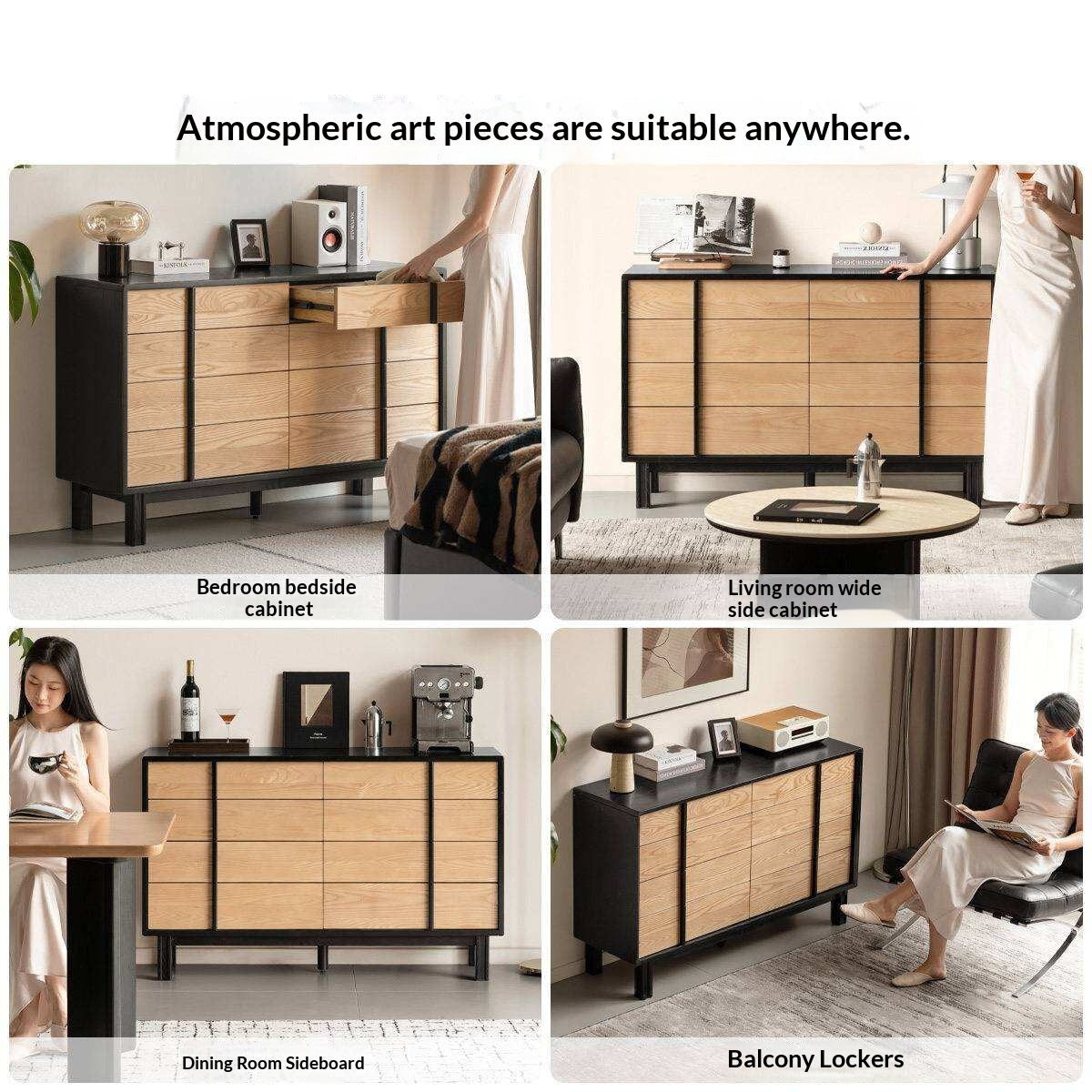 Ash Solid Wood Minimalist Chest of Drawers with Eight Drawers