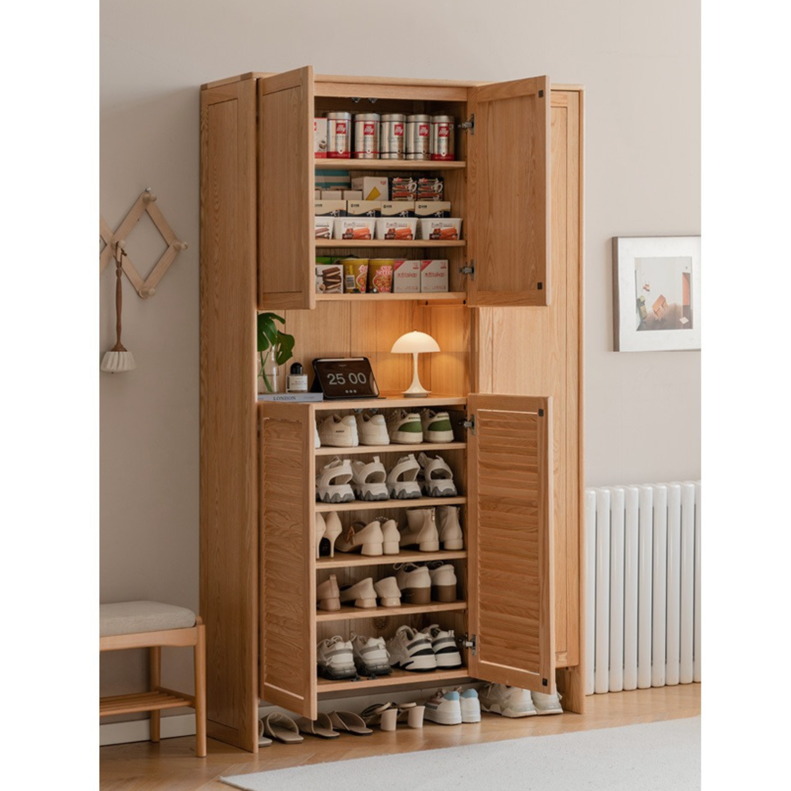 Oak, Ash Solid Wood Storage Locker Shoe Entrance Cabinet