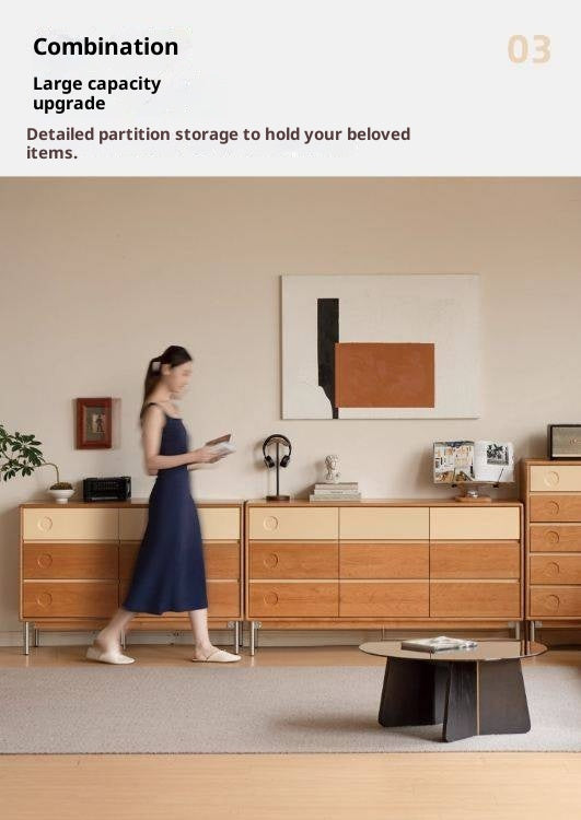 Cherry, Poplar Solid Wood Modern Minimalist Chest of Drawers