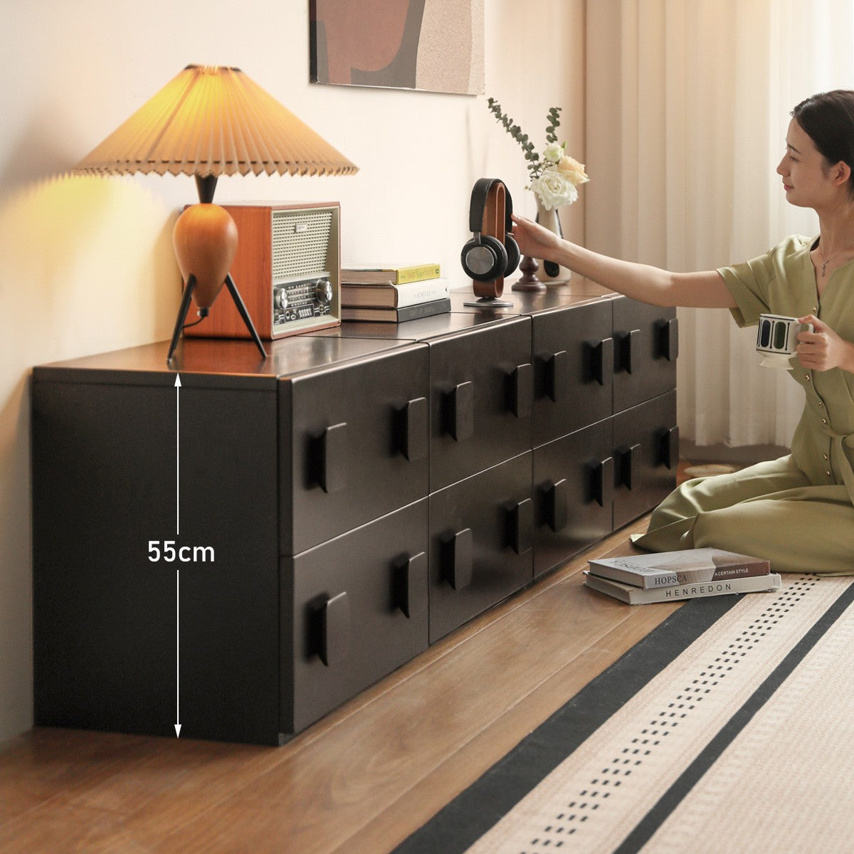 Poplar Solid Wood TV French Retro Floor Module Combination Side Cabinet.