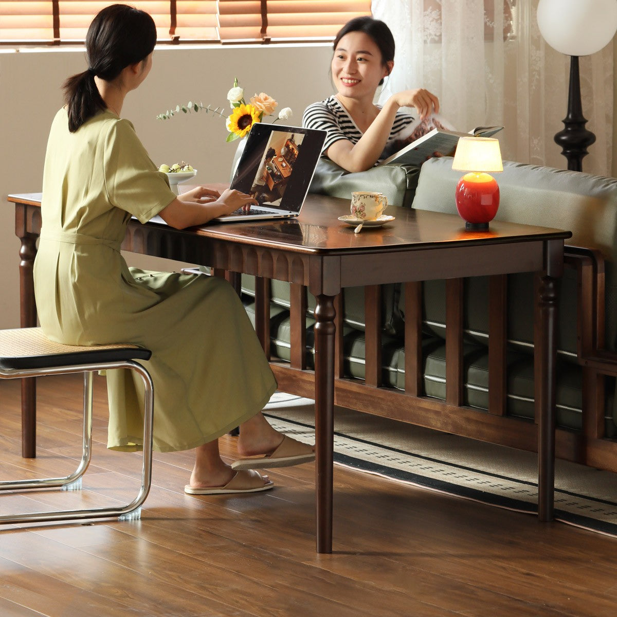 Black Walnut, Poplar, Cherry Solid Wood American Retro Rectangular Dining Table