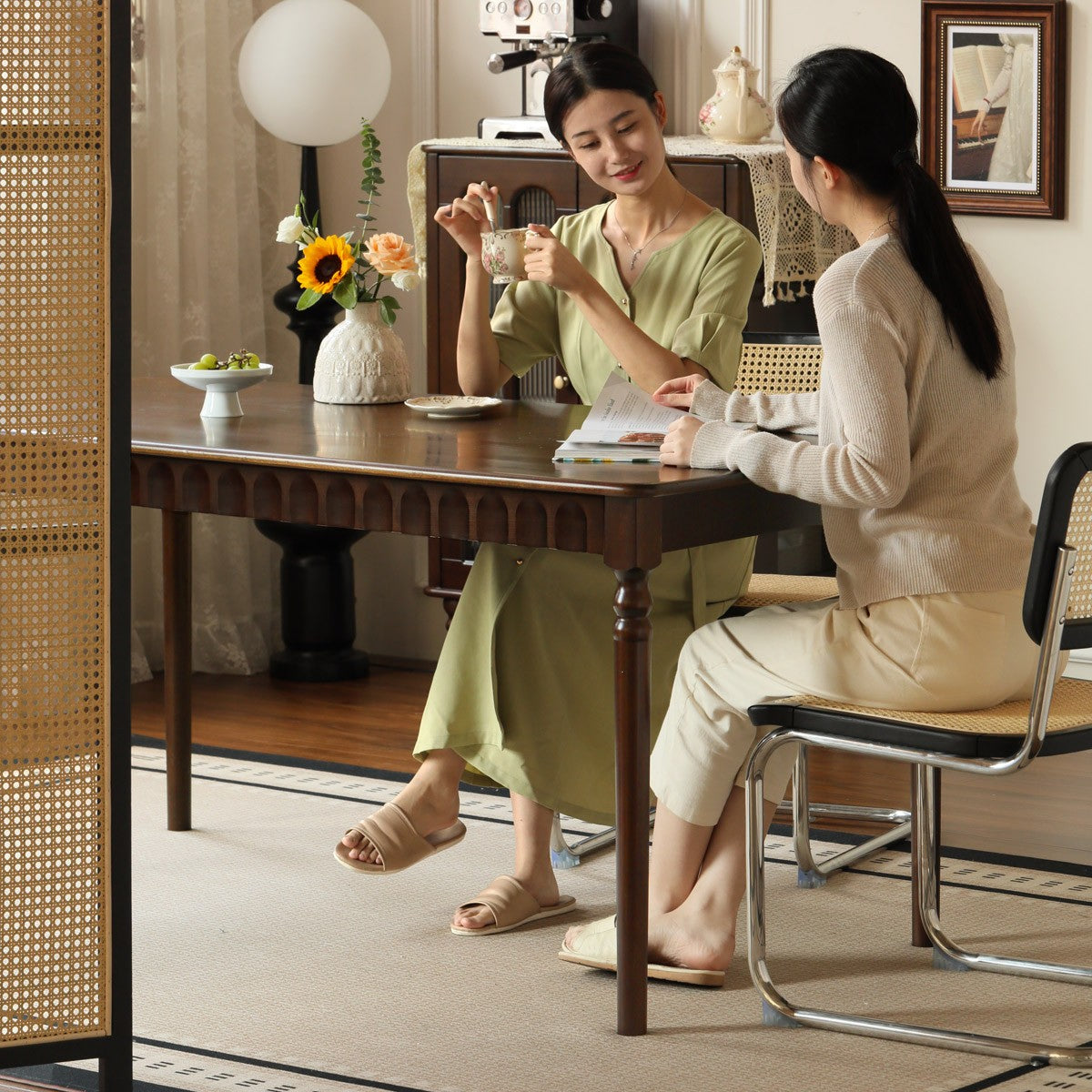 Black Walnut, Poplar, Cherry Solid Wood American Retro Rectangular Dining Table