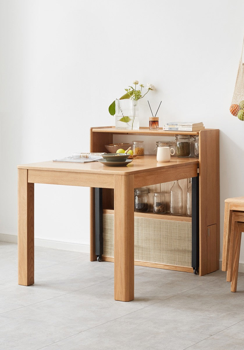 Oak Solid Wood Telescopic Dining Table Sideboard Integrated