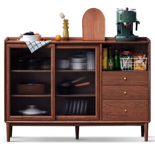Oak, Ash, Black Walnut, Cherry, Beech Solid Wood, Solid RubberWood Ultra-thin Sideboard Sliding Door