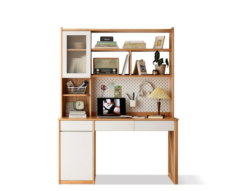 Beech Solid Wood Desk Bookshelf Combination