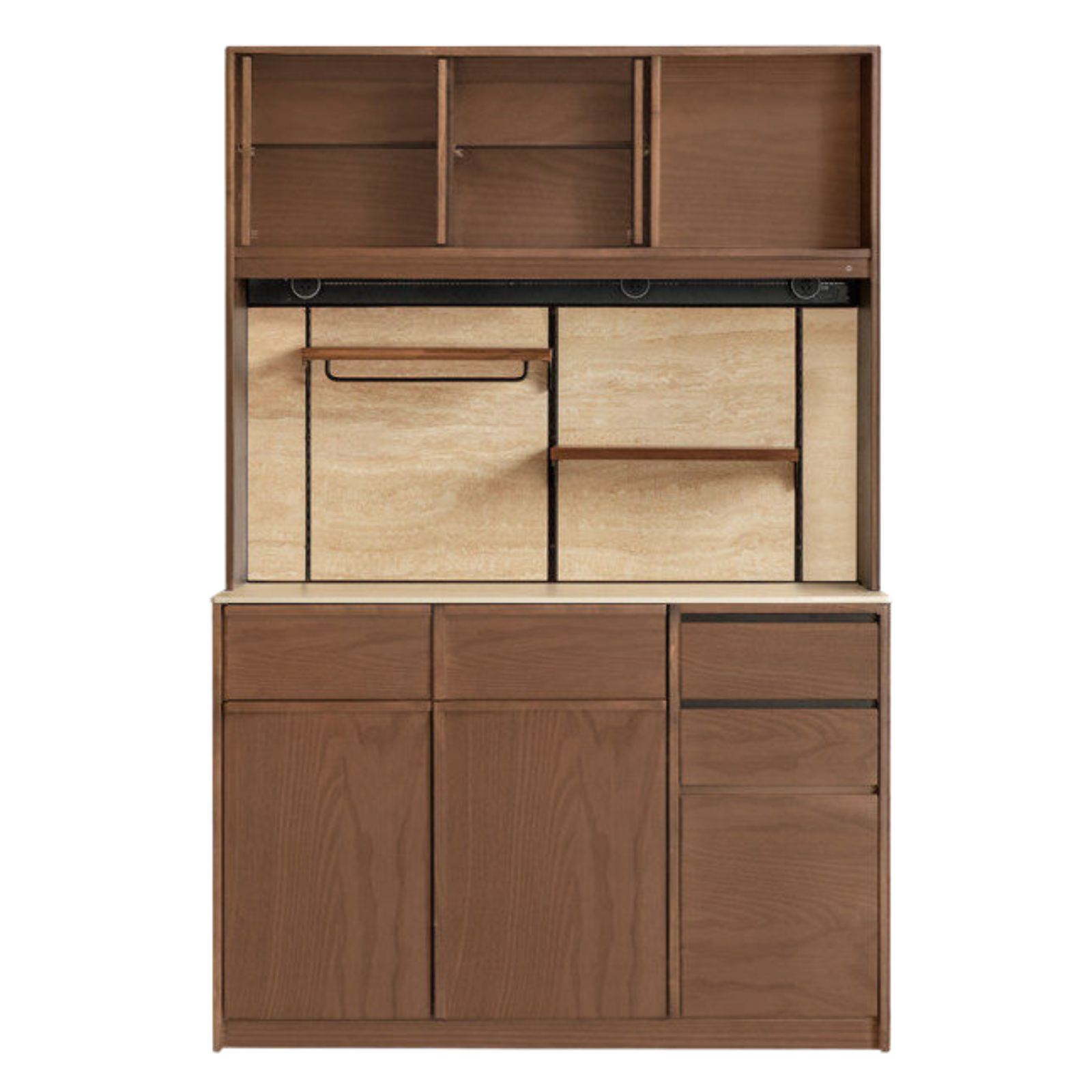 Black Walnut, Sandalwood, Ash Solid Wood Dining Cabinet Antique Style Rock Board