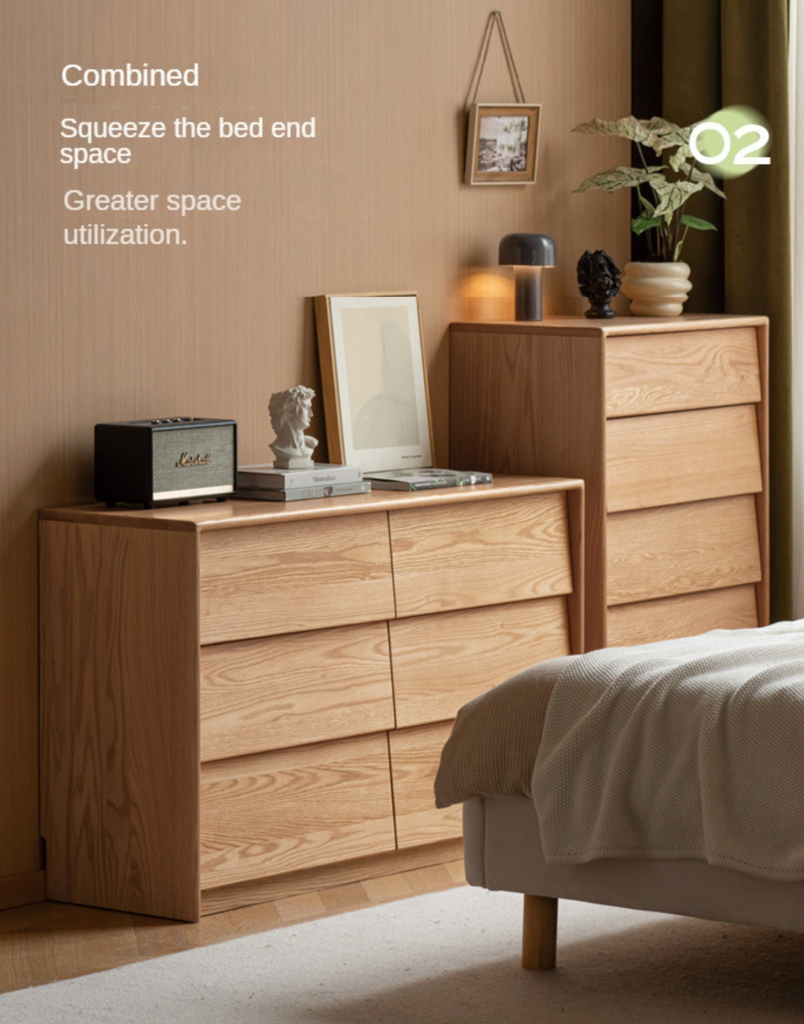 Ash, Oak Solid Wood Slanted Surface Chest of Drawers