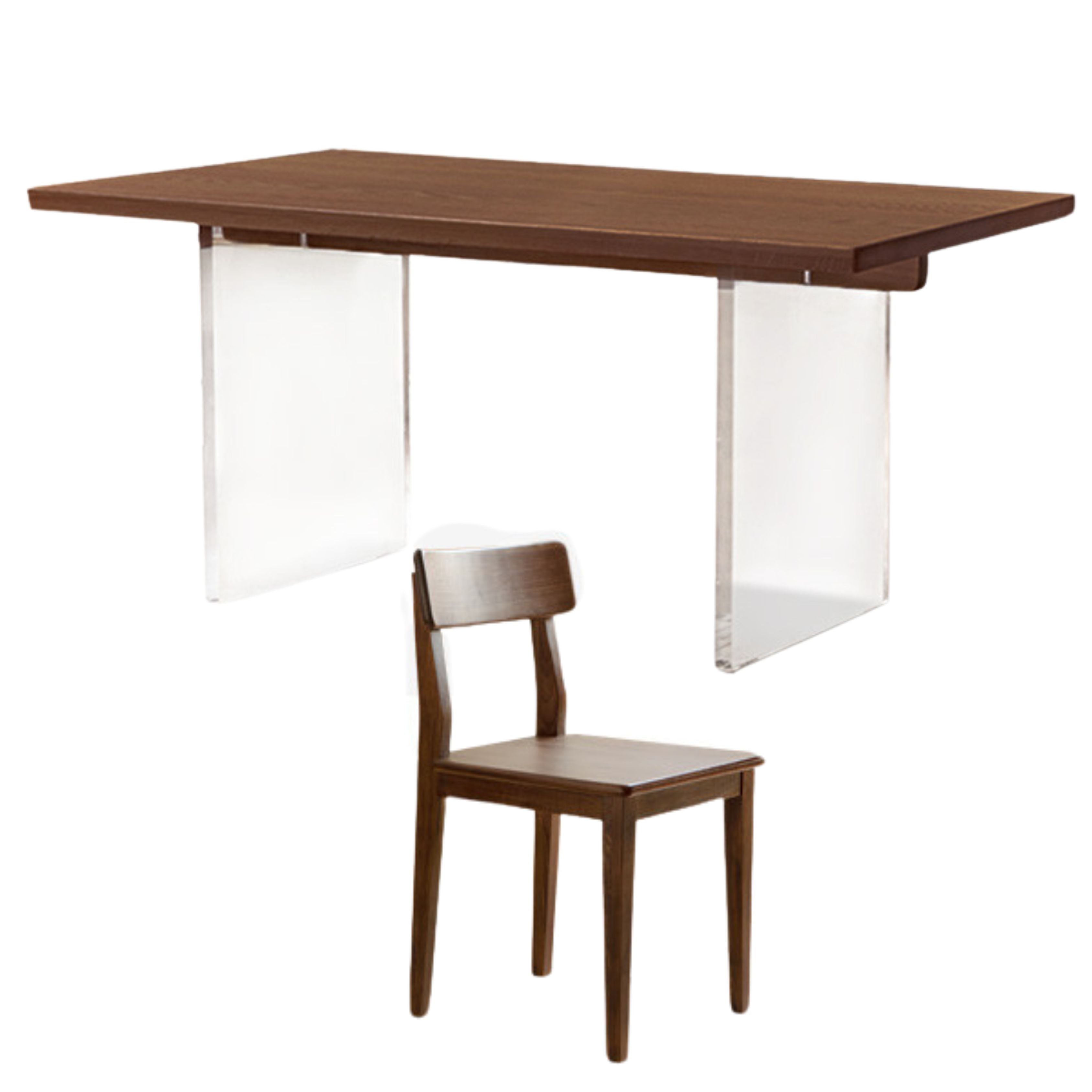 Oak, South American Walnut Solid Wood Acrylic Floating Large Size Dining Table