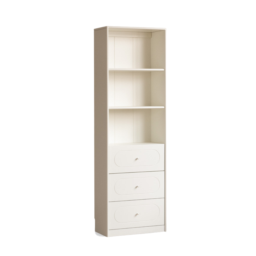 Poplar Solid Wood Bookcase White With Glass Door Whole Wall Combination French Cream Style