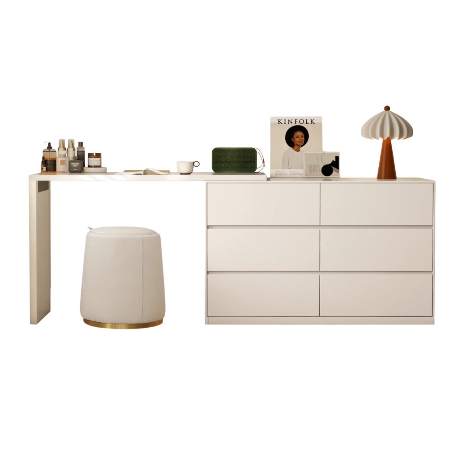 Poplar Solid Wood Cream Style Telescopic Dressing Table.