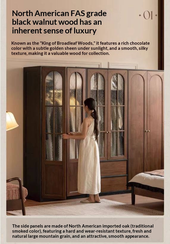 Black Walnut Solid Wood Wardrobe French Retro Style