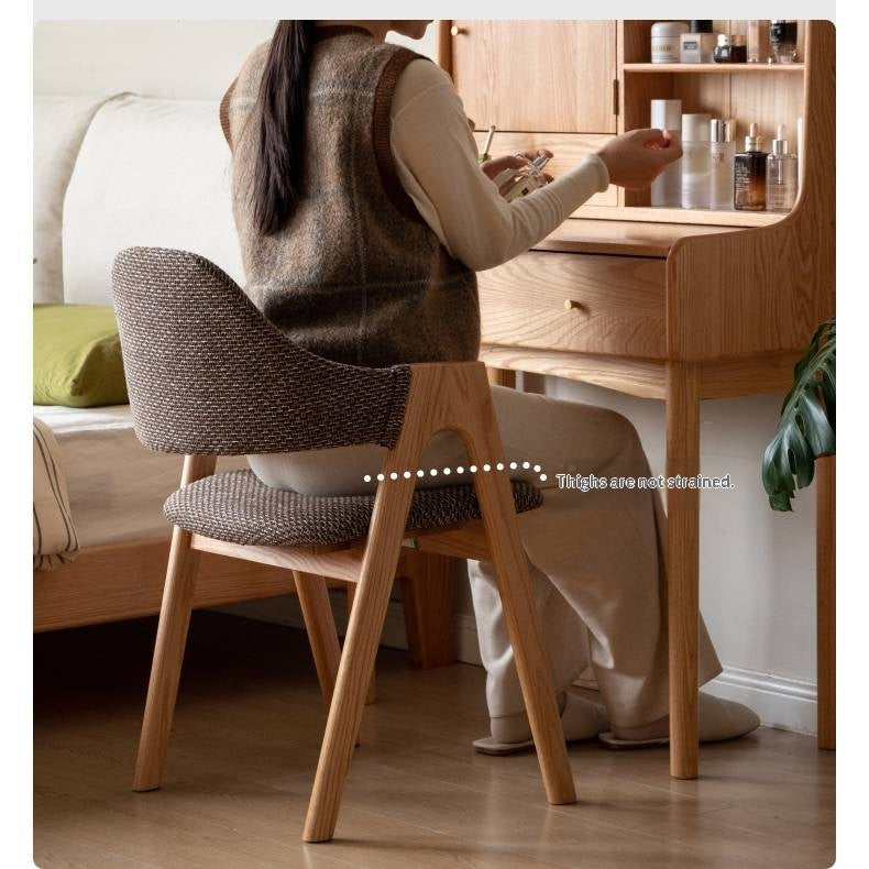 Black Walnut, Oak, Solid Rubberwood Chair with Soft Fabric/Leather Back