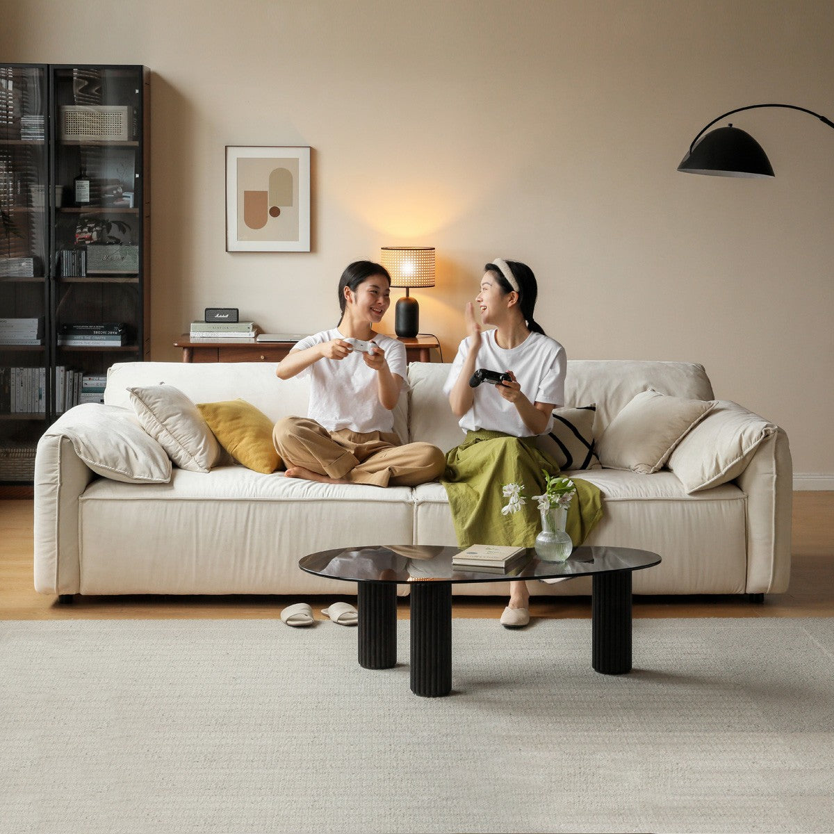 Fabric Straight Sofa Cream Style.