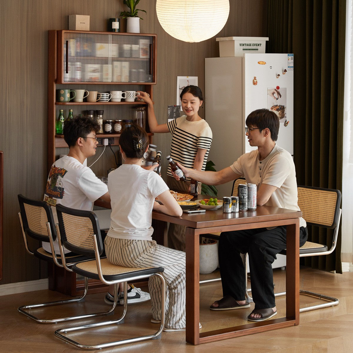 Poplar Solid Wood Rock Board American Retro Dining Sideboard.