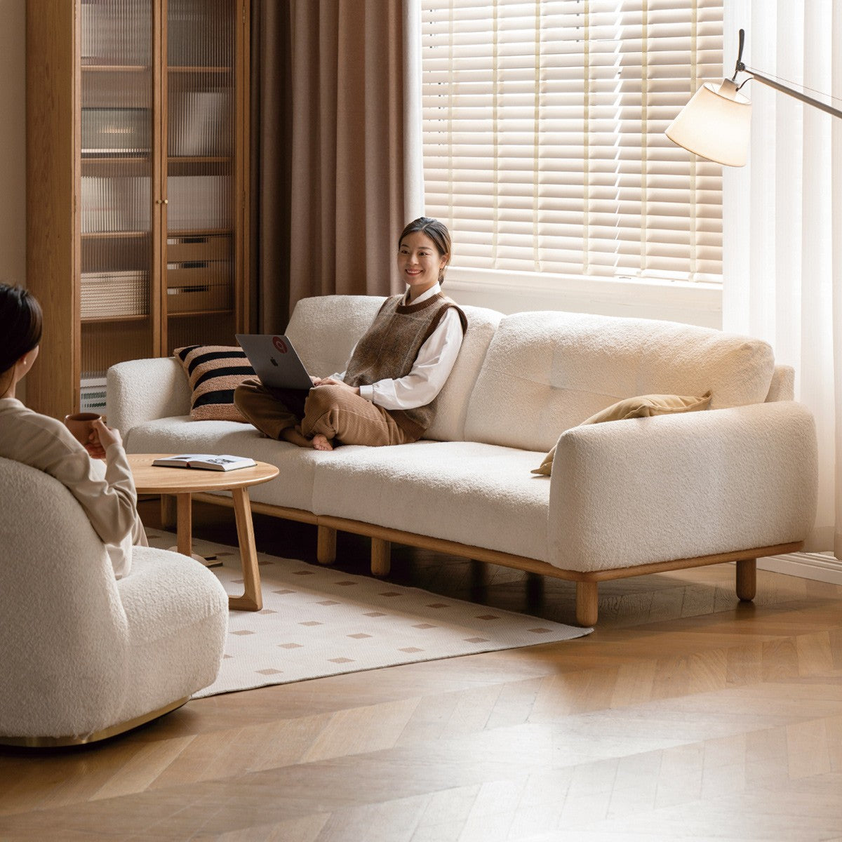 Fabric Lambskin White Sofa.