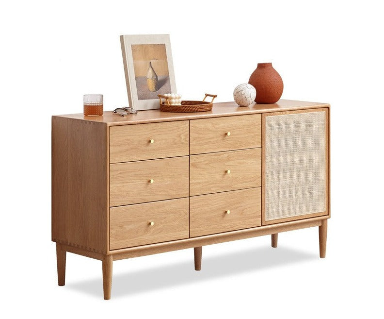 Oak Solid Wood Rattan Storage Cabinet