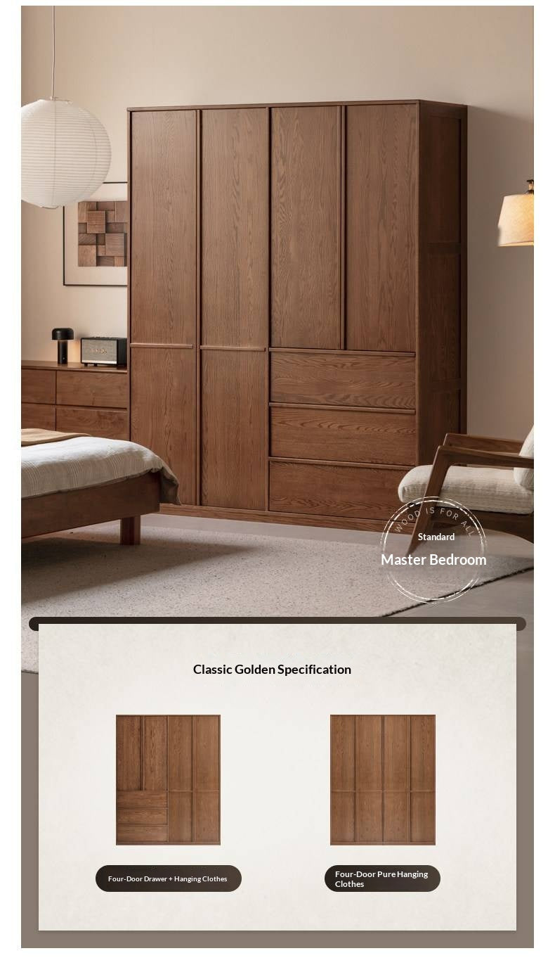 Oak Solid Wood Wardrobe with Modern Minimalist Design