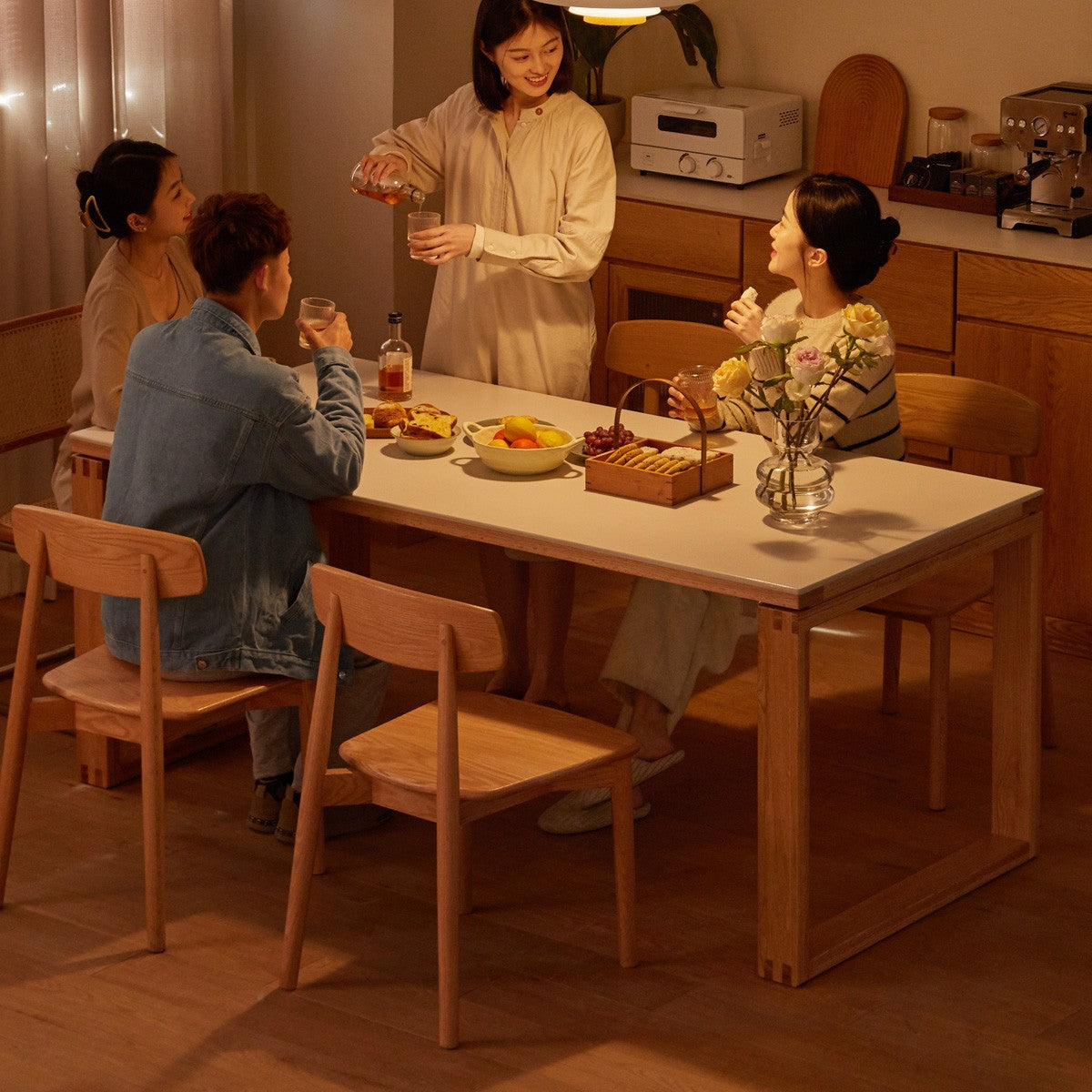 Oak Solid Wood Rectangular Rock Slab Dining Table