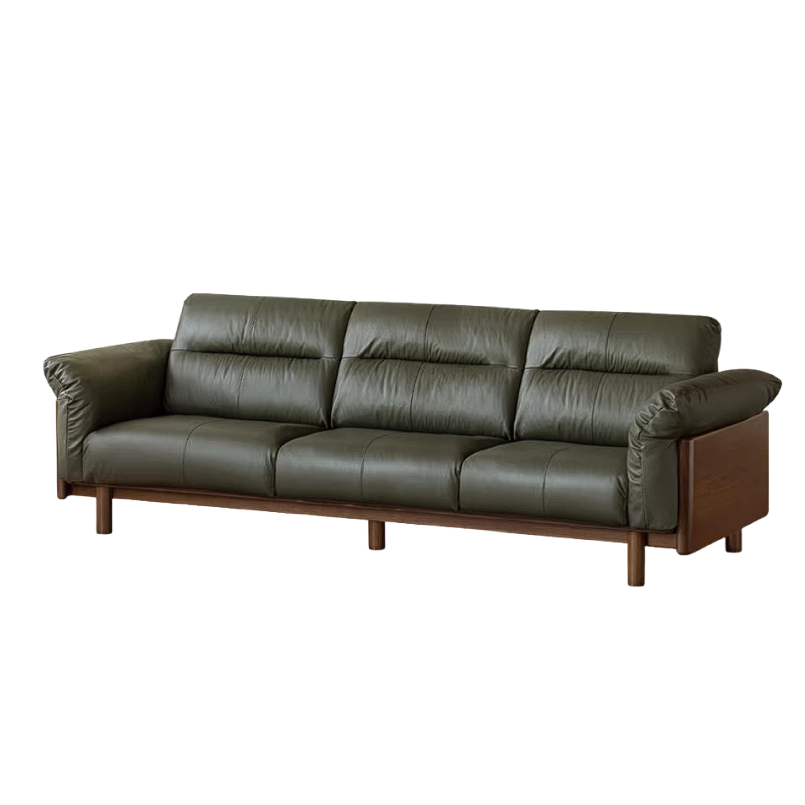 Oak Solid Wood Sofa with Wide Track Arms Genuine leather, fabric, removable and washable