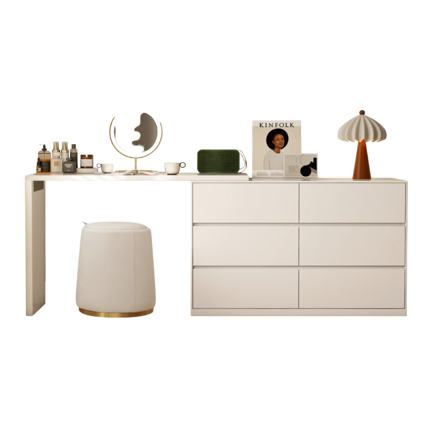 Poplar Solid Wood Cream Style Telescopic Dressing Table.