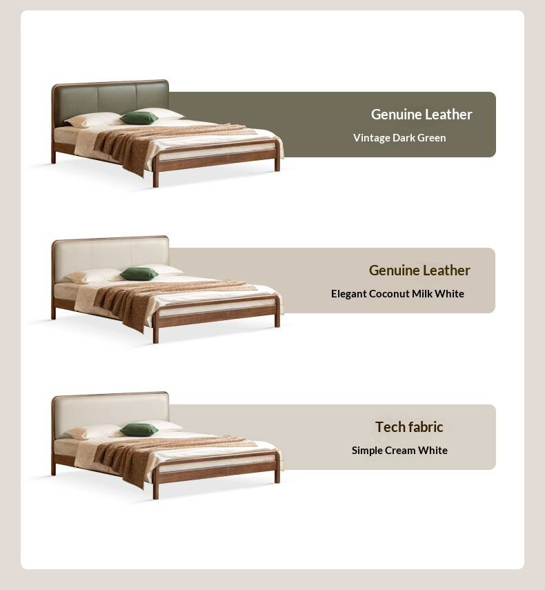 Black Walnut, Beech Solid Wood Retro Upholstered Large Bed