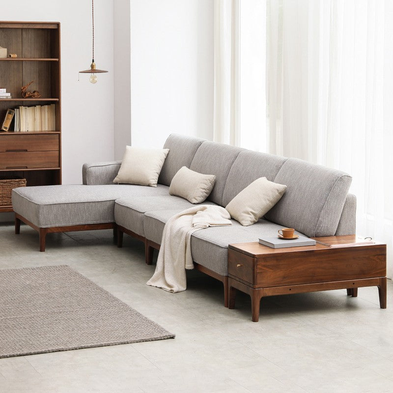 Black Walnut, Ash Solid Wood Fabric Chaise Longue Sofa.