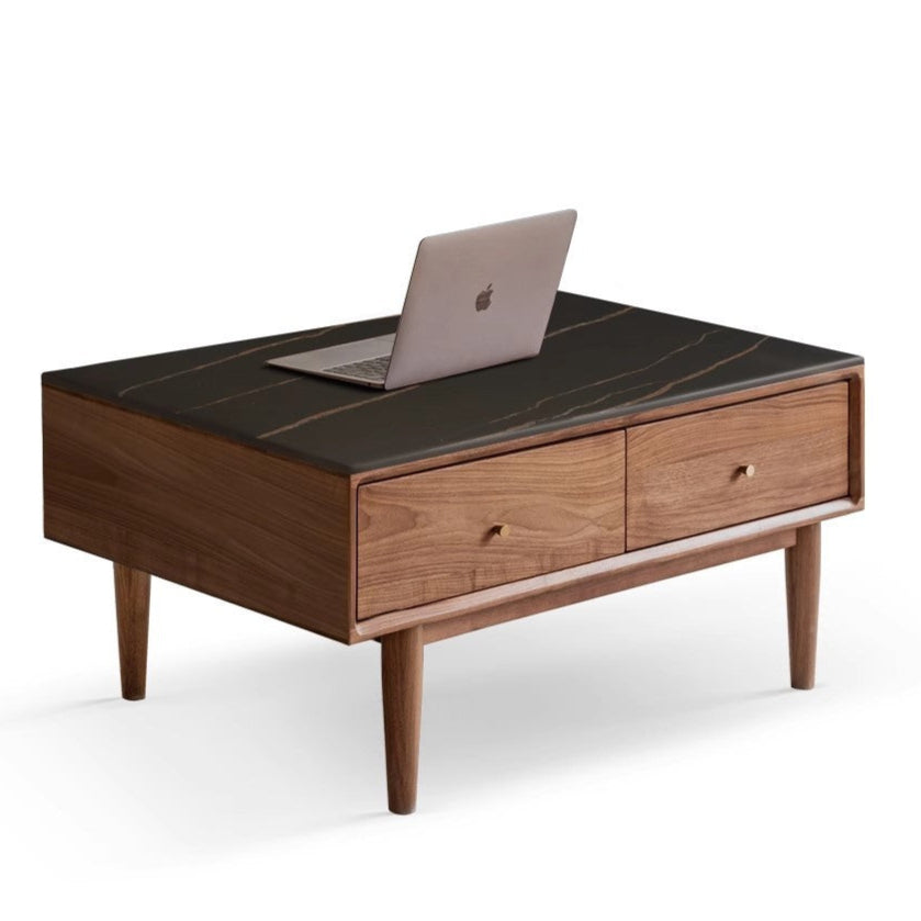 Black Walnut, Sandalwood Solid Wood Rock Plate Modern Coffee Table