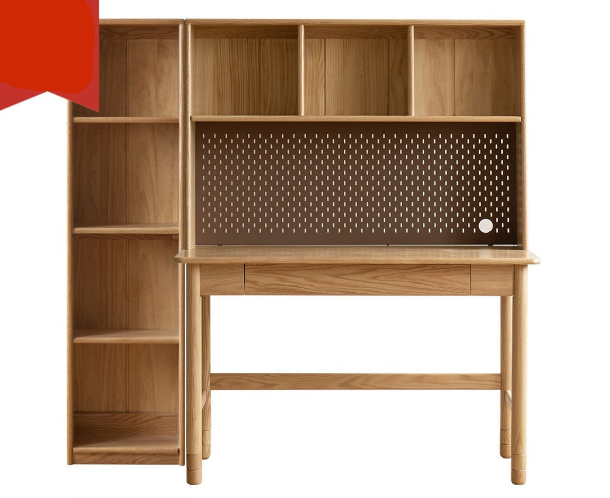 Oak Solid Wood Kids Lifting Study Desk Bookshelf