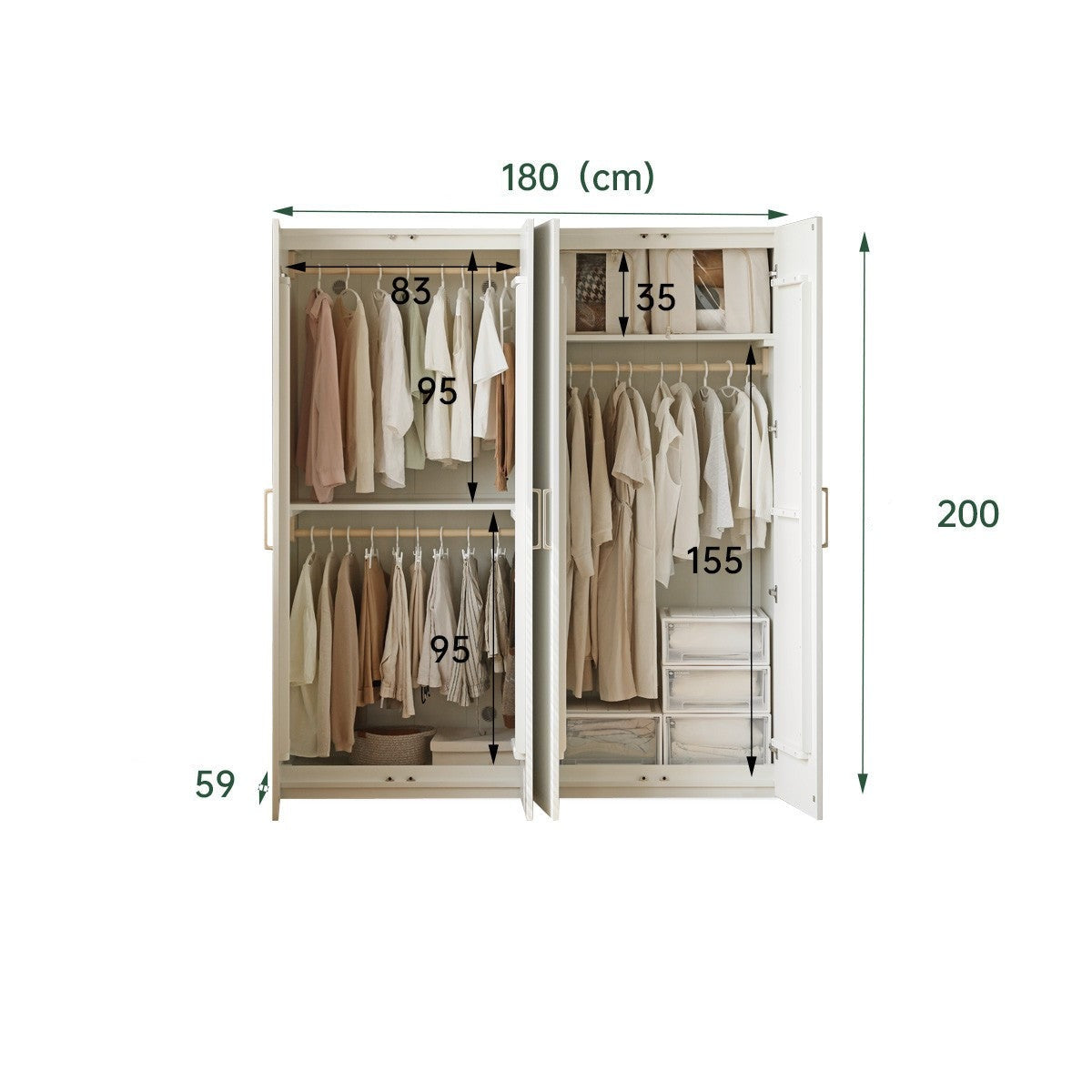 Pine Solid Wood Wardrobe French Cream Style.
