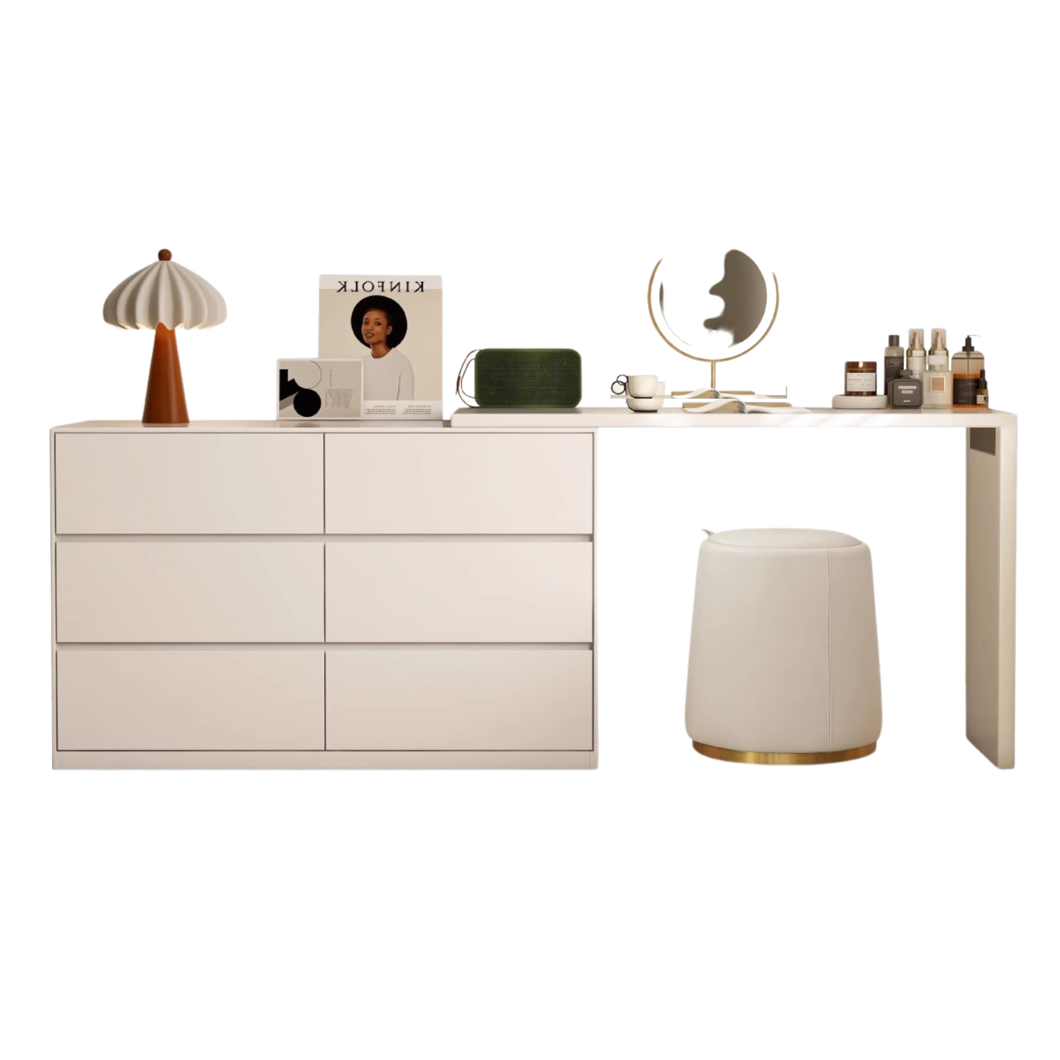 Solid RubberWood Cream Style Telescopic Vanity Table.