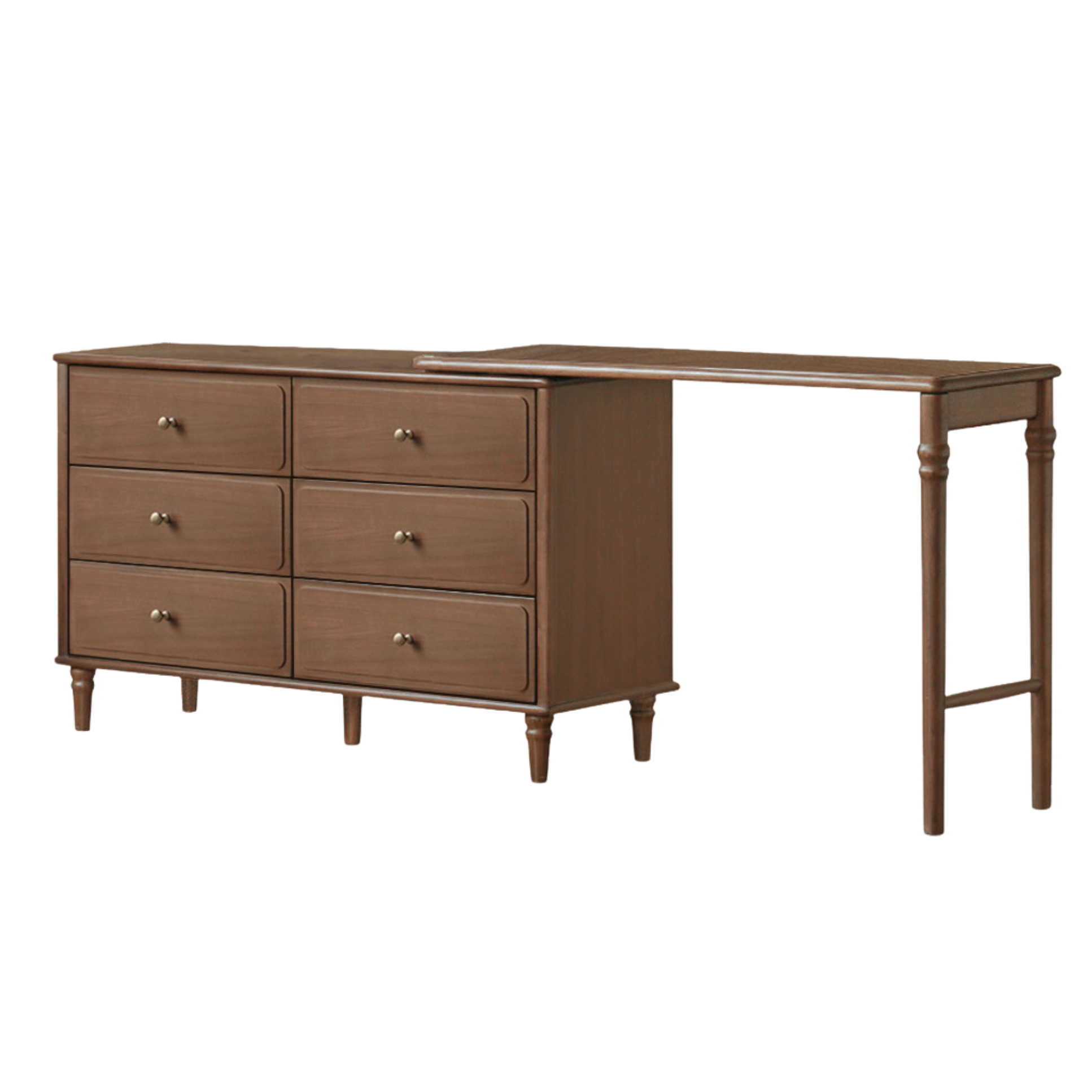 Black Walnut, Poplar Solid Wood American Retro Retractable Dressing Table.