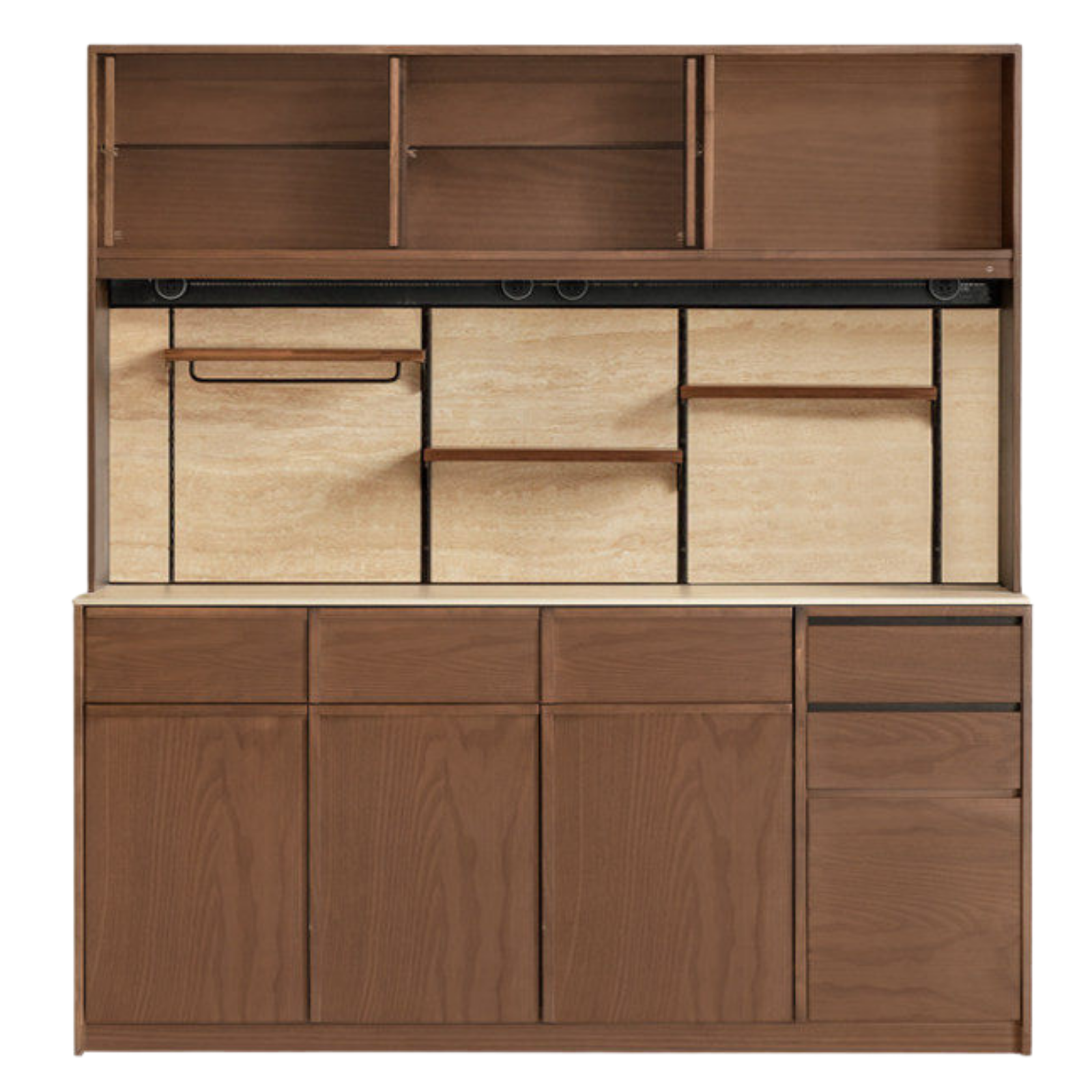 Black Walnut, Sandalwood, Ash Solid Wood Dining Cabinet Antique Style Rock Board