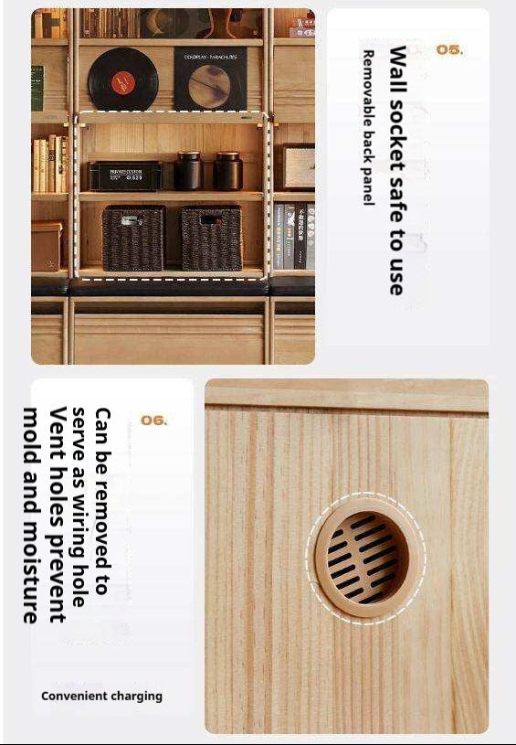 Ash Solid Wood Bookshelf with Wall Mounted Display Cabinet Design