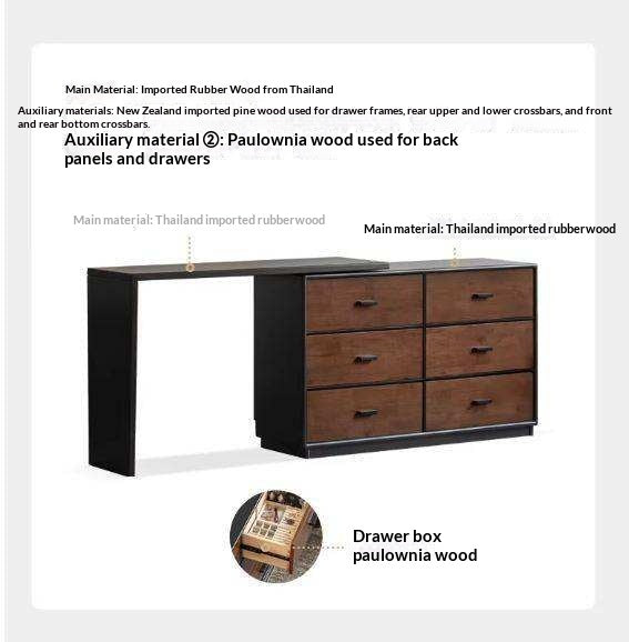 Solid RubberWood Extendable Vanity Desk and Dresser Combo, Italian Style
