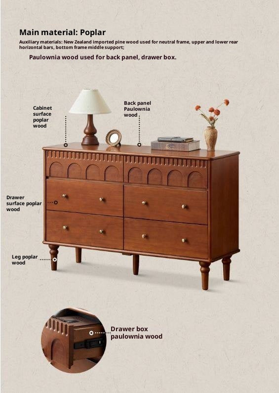 Poplar Solid Wood Medieval Style French Retro Six-Drawer Chest